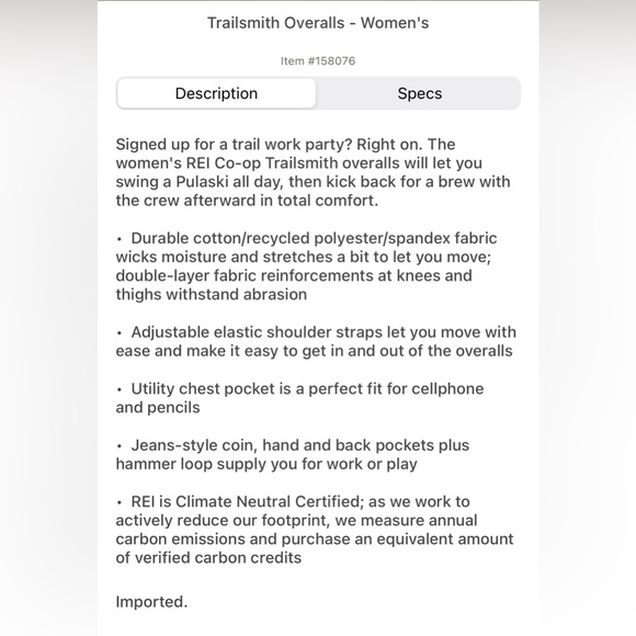 EUC REI Trailsmith overalls size 2 pirate black (worn once!) - Picture 8 of 9